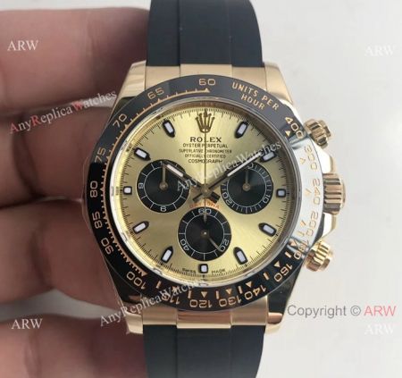 Copy Daytona Gold Case Black Rubber watch / rolex watch